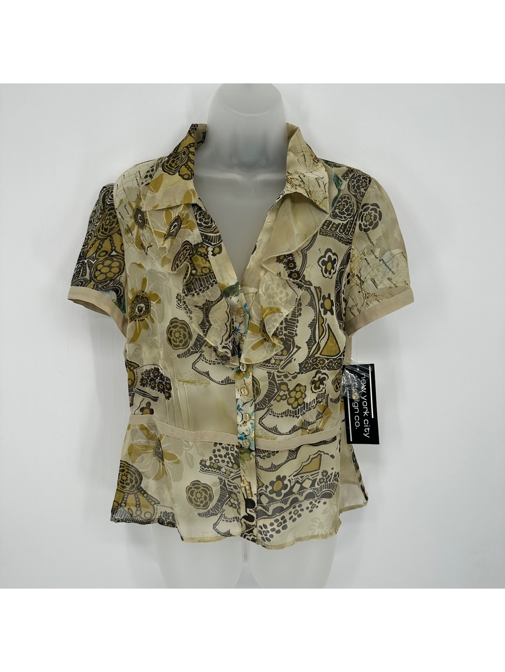 Y2K Floral Ruffle Sheer Fitted Blouse NWT New York City Design Co